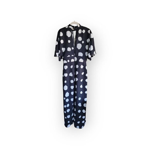 B&W Spotted Statement keyhole neck wide sleeve maxi dress size S NWT - Picture 5 of 14